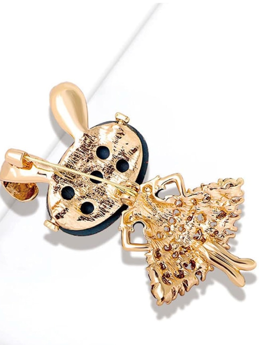 NEW! Cute Crystal Bunny Brooch Pin in Red, Black & Gold with Glasses - Picture 5 of 6